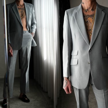 Vintage 70s Diamonds for Fioravanti New York Light Gray Tailored Flare Leg Suit | Disco Era, Bowie | 1970s Designer Tailored Mens Flare Suit 