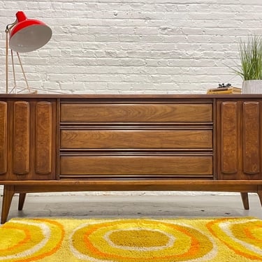 LONG Walnut Mid Century MODERN Burled DRESSER / Sideboard, c. 1960's 