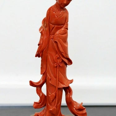 Vintage Asian Deep Red Coral Geisha Sculpture 