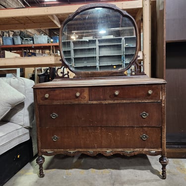 Vintage Dresser with Mirror and Scrolled Trim