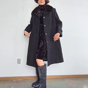 1960s Black Fur Collar Car Coat (L)