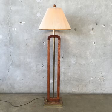 Vintage Wood Floor Lamp with Pleated Shade
