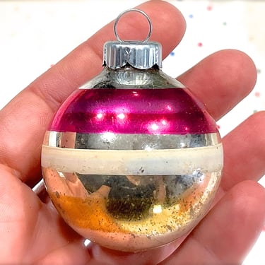 VINTAGE: Old Shiny Brite Christmas Small Glass Striped Ball Ornament - Christmas Ornament - Hand Painted - Holiday Ornament - USA Made 