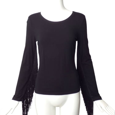 MOSCHINO JEANS- 1990s Black Fringe Knit Top, Size 10