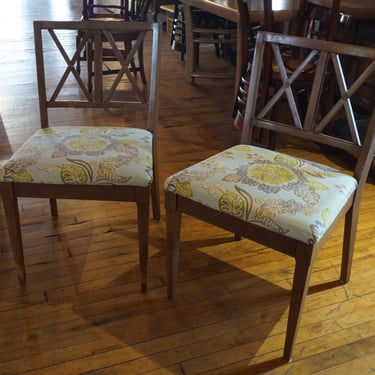 X Back Wood Chairs w Floral Seat