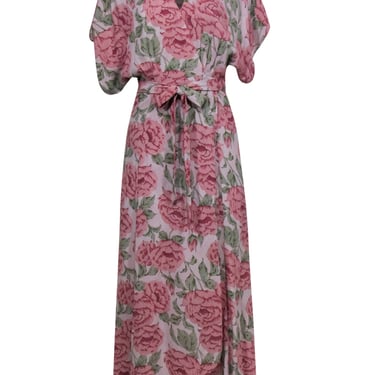 Reformation - Mauve Floral Print Short Sleeve Wrap Dress Sz S