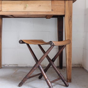 midcentury French leather hunting stool