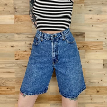 90's Vintage High Rise Long Jean Shorts / 27 28 