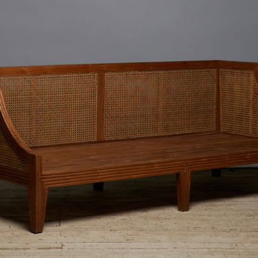 1930's Teak &amp; Rattan Sofa with Reeded Back &amp; Legs