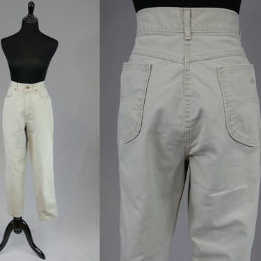 90s Chic Pants Jeans - 28" waist - Light Beige High Rise Relaxed Fit Tapered Leg - Vintage 1990s - 30" inseam 
