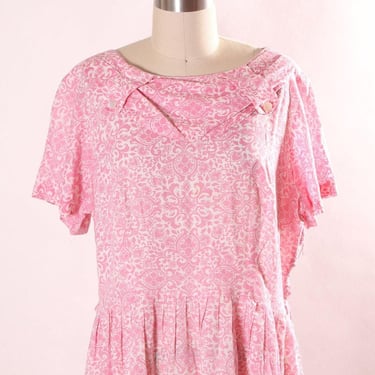 1960s Pink and White Swirl Short Sleeve Button Detail Plus Size Volup Dress by Sears -1XL 