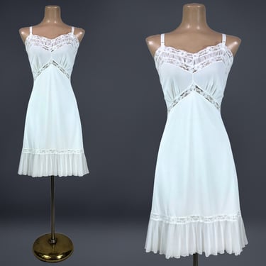 VINTAGE 50s White Nylon Accordion Pleated Full Slip by Sears Sz 38 | 1950s Lacey lingerie Slip Dress | vfg 