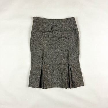 y2k Vintage Grey Multicolor Tweed Pencil Skirt / Mermaid / Fit and Flare / Buckle / Pleated / SIze 4 / 00s / Body by Victoria / Small / Vamp 