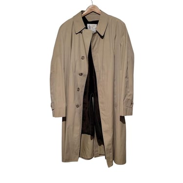 Men's 46L Large Single Breasted London Fog Fur Lined Overcoat Trench Coat Tan 