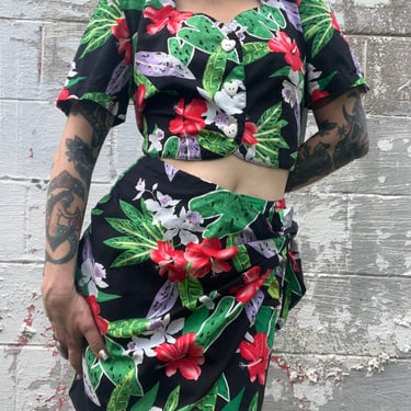 1980s Tropical Skirt Set w/ Heart Buttons