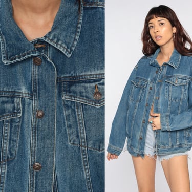 90s Denim Jacket -- 90s Jean Jacket Denim Jacket Trucker 90s Vintage Biker 1990s Grunge Blue Jean Jacket Medium 