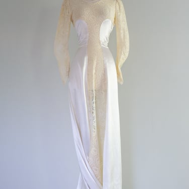 Vintage 1930's Pools of Light Satin & Lace Wedding Gown / SM