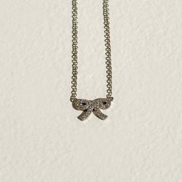 Silver Bow Charm Diamond Encrusted Necklace