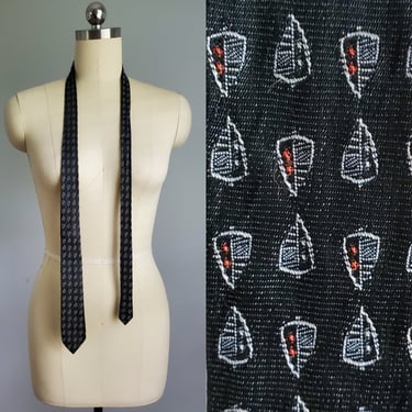 1960s Skinny Tie - Nylon and Silk - 60s Men's Vintage -  60s Necktie 