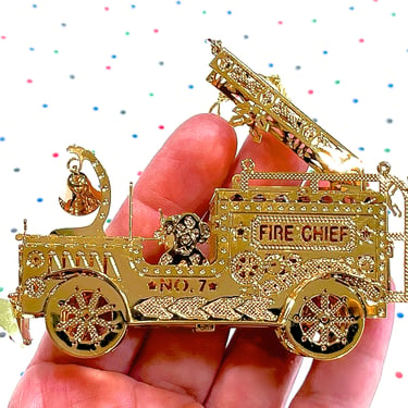 VINTAGE: 1998 - Danbury Mint 23K Gold Plated Christmas Ornament - Fire Chief - Fire Engine - 3D Ornament - Replacement - Collectable 