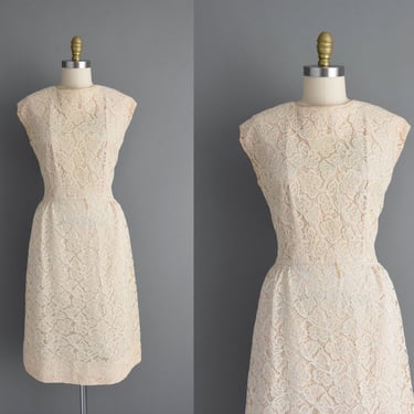 1950s vintage dress | Gorgeous Intricate R&K Lace Cocktail Party Dress | Large | 50s dress 