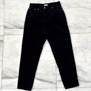 Vintage Ann Taylor Velvet Pants Black Righ Rise Straight Leg Cotton Womens 12P 