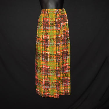 1960s tartan wrap skirt bold mod plaid maxi small 