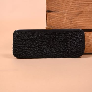 Black Crinkle Leather Baguette Clutch By Bon Goût