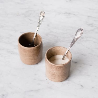 Pair of Stoneware Tumblers with Teaspoons | Signed by Artist