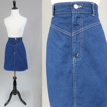 80s Chic Jean Skirt - 23" waist XXS - Dark Blue Denim - Yoke Front - High Rise - Vintage 1980s 
