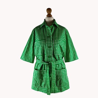 Marimekko 1973 Milliruutu Apple Green & White Check Print Cotton Tunic Size S 