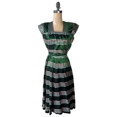1940s green striped holiday dress 