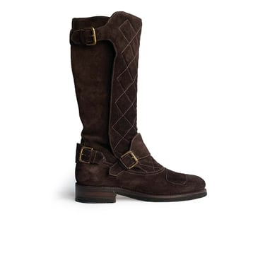 RALPH LAUREN QUILTED TALL BROWN SUEDE BOOTS MADE IN ITALY
