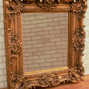 Antique Victorian Ornate Gold Gilded Framed Etched Wall Mirror