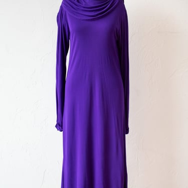 Vintage 1980s Jean Muir Purple Jersey Knit Dress M/L