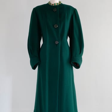Elegant 1940's Ladies Evergreen Wool Overcoat / ML