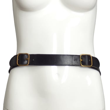 CALVIN KLEIN- 1980s Black Leather Waist Belt, Size S/M