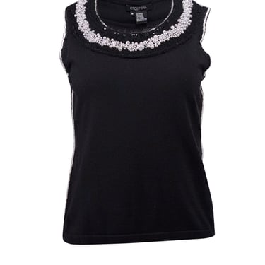 Etcetera - Black Sleeveless Top w/ Embellished Mohair Trim Sz M