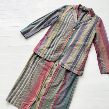 1980s Ralph Lauren Rainbow Striped Cotton Skirt Suit 