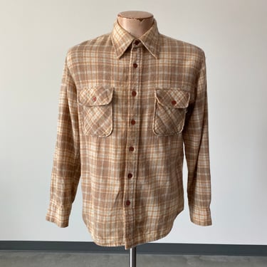 1980s Menswear Brown Plaid Flannel Shirt / Vintage Wool Plaid Button Down / 1970s Menswear / Vintage Plaid Wool Shirt / Wool Button Down 
