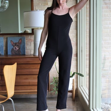 Vintage 1980s Double Fault Black Stretch Jumpsuit, Small Women, Catsuit, Open Back 