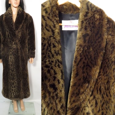 Vintage 80s Leopard Print Faux Fur Full Length Coat Made In USA Size M 