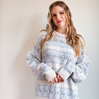 Vintage Blue and White Patterned Sweater 