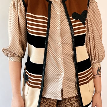 60's Mod Striped Knit + Leather Vest