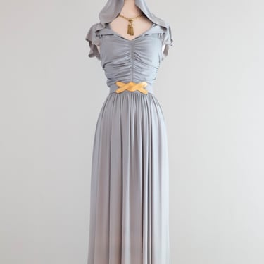 Iconic 1940's Hooded Rayon Jersey Glamorous Evening Gown in Ice Blue / Small