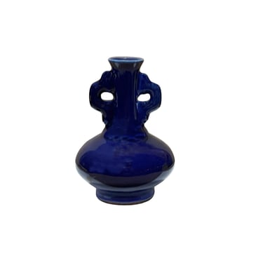 Chinese Ware Dark Navy Blue Glaze Ceramic Small Vase Display Art ws2889E 