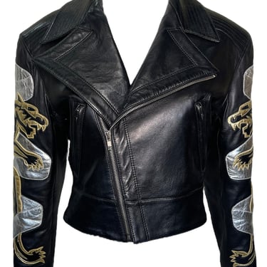 Michael Hoban North Beach Leather Fall 1991 Motorcycle Jacket with Silver and Gold Panther