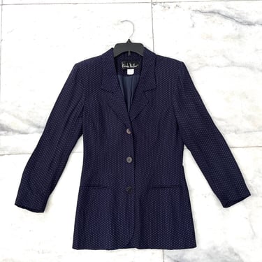 Vintage Nicole Miller Blazer Blue White Polka Dot Rayon Lined Women’s 8 Career 