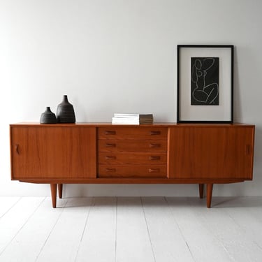 Danish Teak Sideboard by Clausen & Søn, 1960s Vintage Sideboard with Carved Handles 