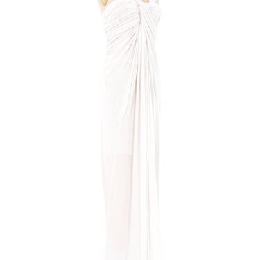 Donna Karan White Ruched Gown
